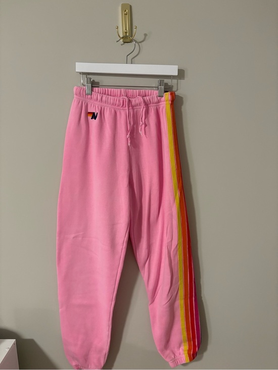 Aviator Nation Pants - Aviator Nation Pink Sweatpants with Rainbow Side Stripes